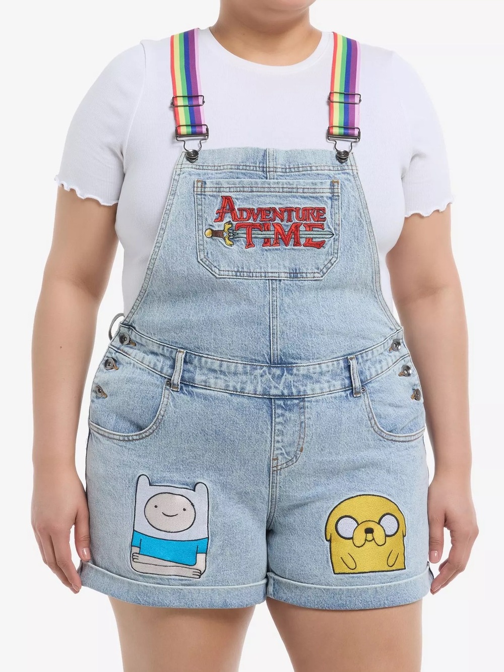 Adventure Time Rainbow Straps Denim Shortalls With Pockets Size XL NEW - Picture 13 of 14